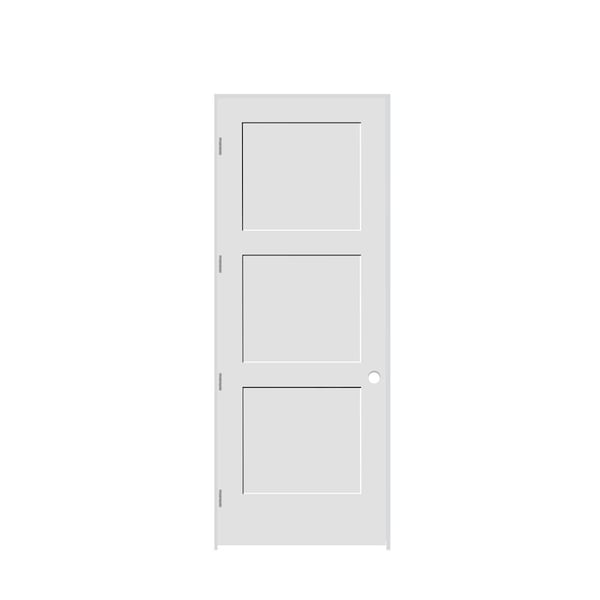 Trimlite 32"x96"x13/8" Primed 3Panel Equal Panel Interior Shaker 71/4" RH Prehung Door Brushed Chrome Hinges 2880pri8433RH26D714 - main